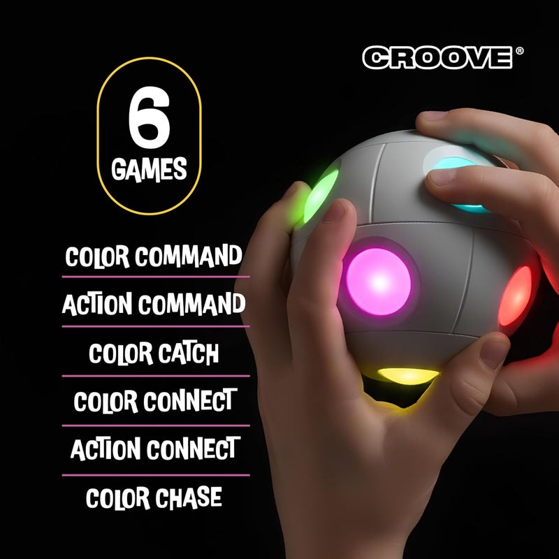 Croove Handheld Light-Up Brain & Memory Action Ball - 6 Fun Fast-Paced Games for Kids - Rechargeable - Best Toy Gift Idea for 10 Year Old Boys - Electronic Memory Game for Ages 8 9 10 11 12 13 - Image 3